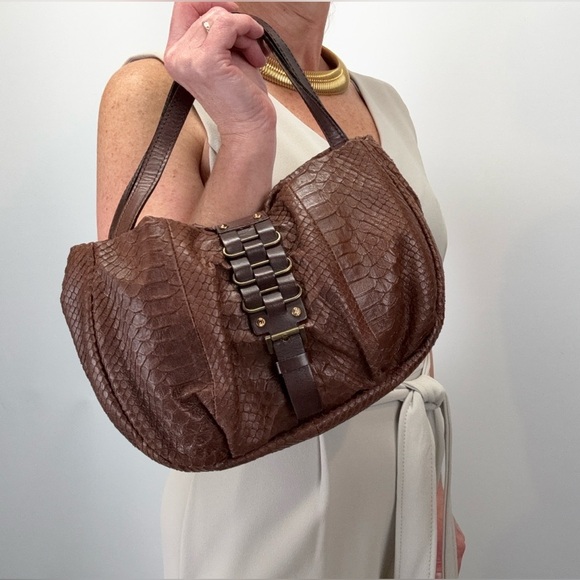 MARTINA CAPONI Brown reptile imprinted leather small shoulder bag - Picture 2 of 11